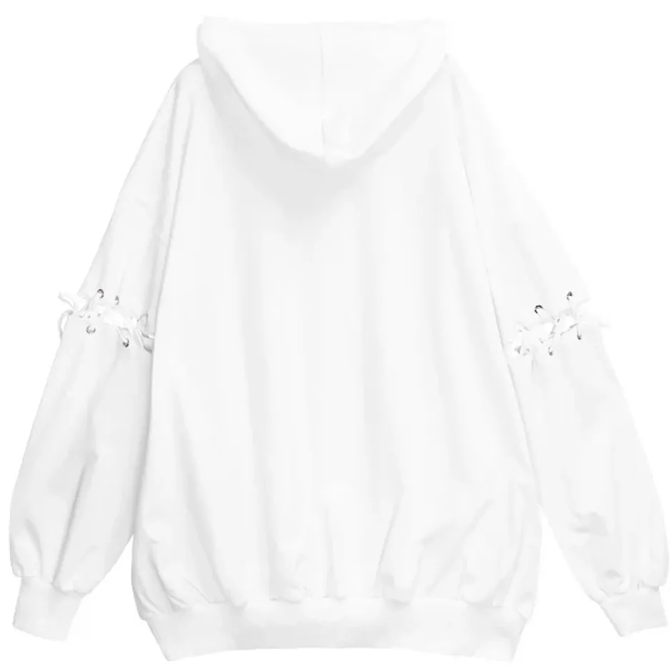 Jackets & Hoodies>LISTEN FLAVOR Chandelier Lace-Up Sleeve Hoodie