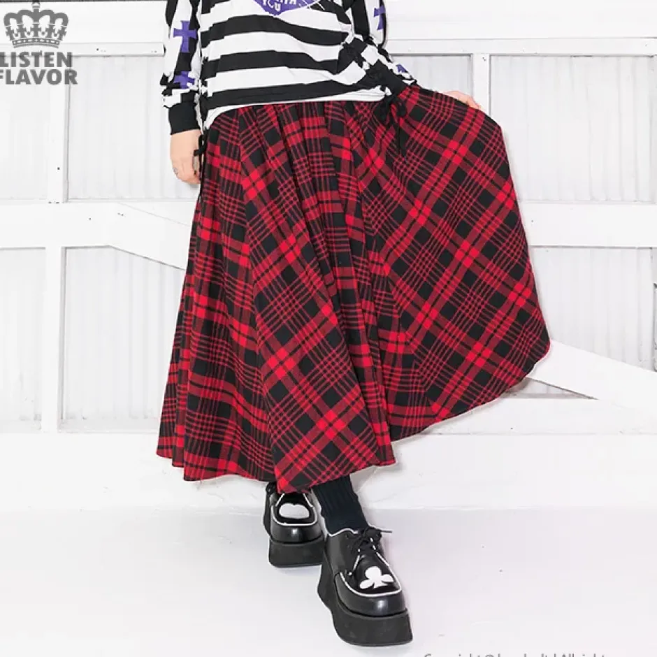 Bottoms>LISTEN FLAVOR Checkered Maxi Skirt