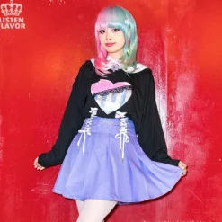 Bottoms>LISTEN FLAVOR Cherry Lace-Up Pleated Skirt
