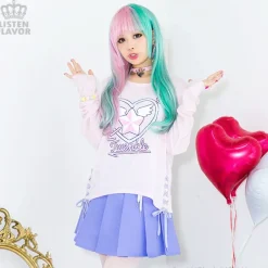 Bottoms>LISTEN FLAVOR Cherry Lace-Up Pleated Skirt