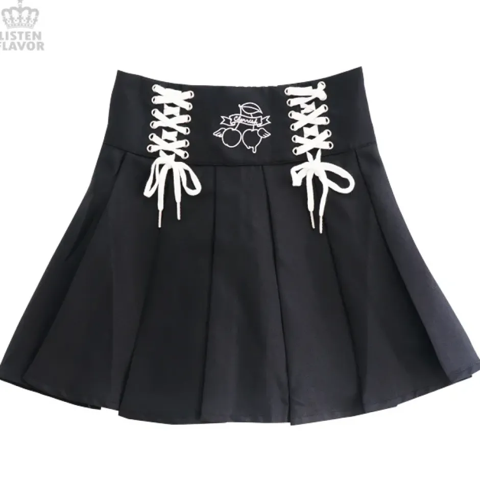 Bottoms>LISTEN FLAVOR Cherry Lace-Up Pleated Skirt