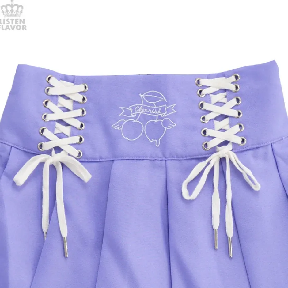 Bottoms>LISTEN FLAVOR Cherry Lace-Up Pleated Skirt