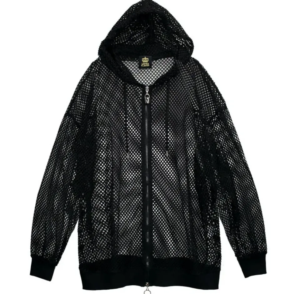 LISTEN FLAVOR Cool Mesh Zip Hoodie Black Outlet