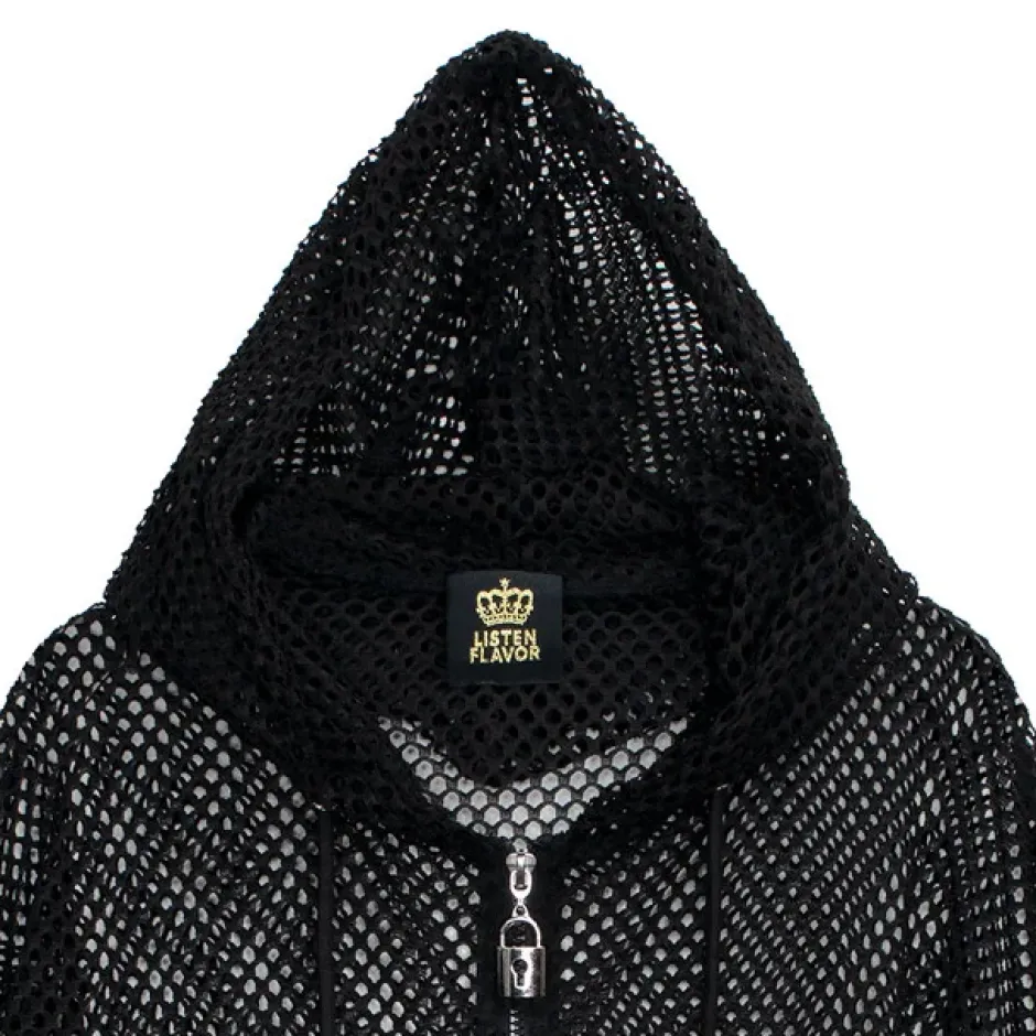 LISTEN FLAVOR Cool Mesh Zip Hoodie Black Outlet