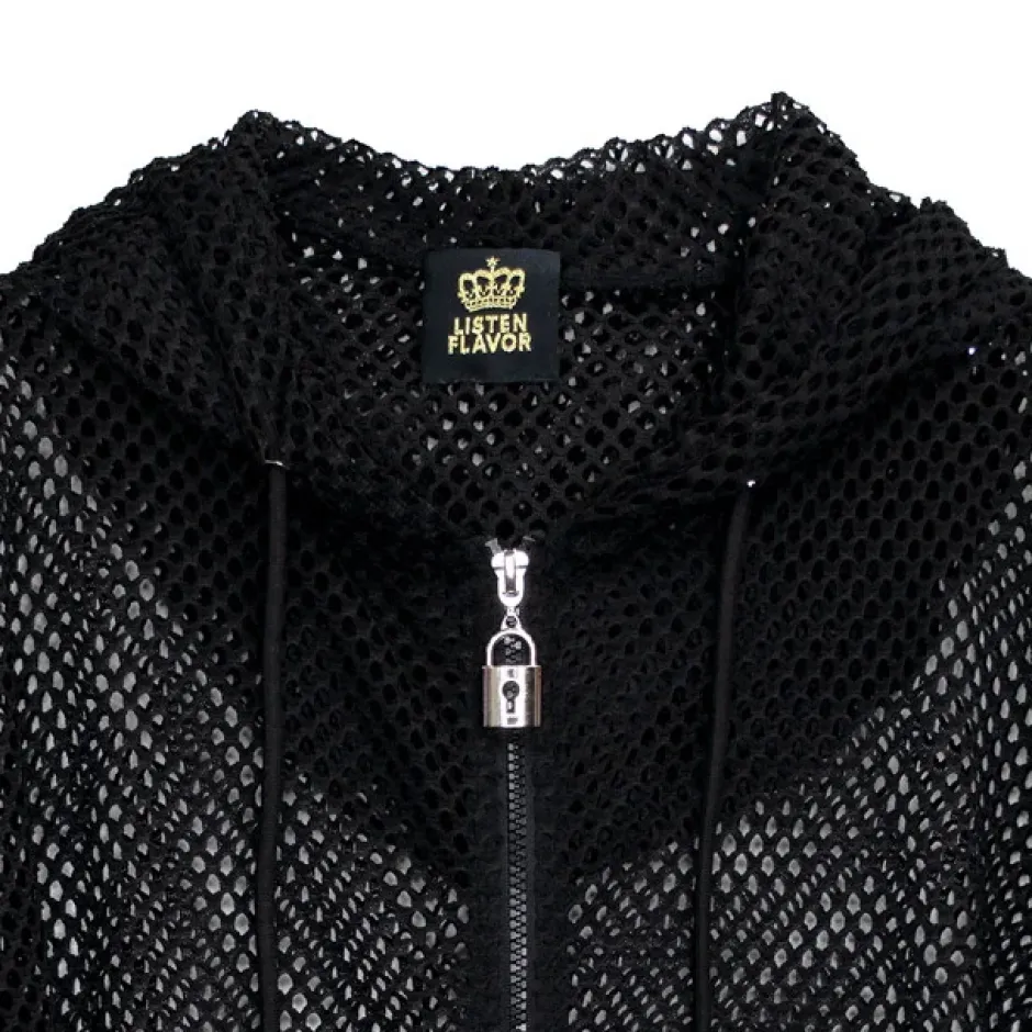 LISTEN FLAVOR Cool Mesh Zip Hoodie Black Outlet