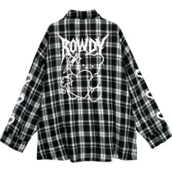 Tops>LISTEN FLAVOR Crazy Bear Checkered Shirt