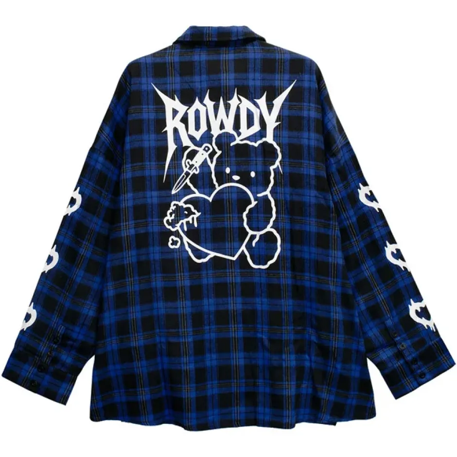Tops>LISTEN FLAVOR Crazy Bear Checkered Shirt