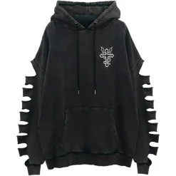 Jackets & Hoodies>LISTEN FLAVOR Cross of Temptation Damaged Hoodie Vintage Black