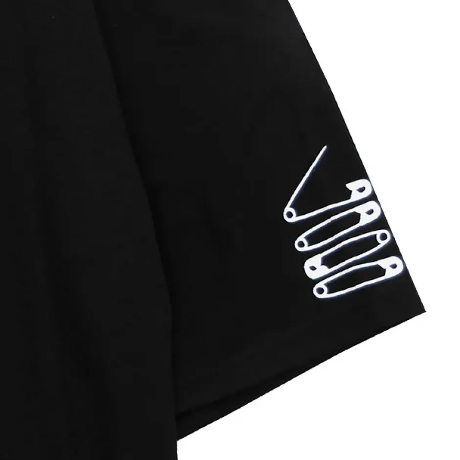 Tops>LISTEN FLAVOR Cross Safety Pin Lace-Up Asymmetrical Top