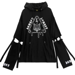 Jackets & Hoodies>LISTEN FLAVOR Danger Cat 2-Way Cut Hoodie