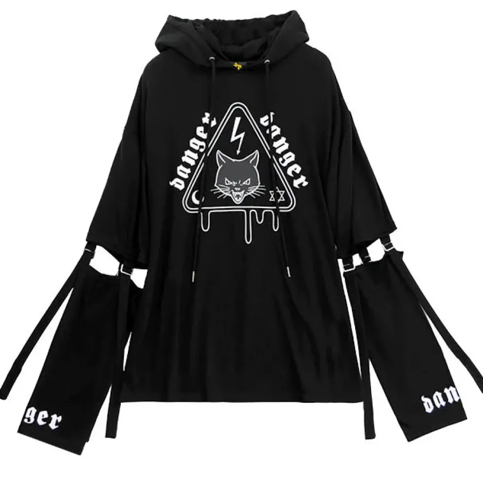 Jackets & Hoodies>LISTEN FLAVOR Danger Cat 2-Way Cut Hoodie