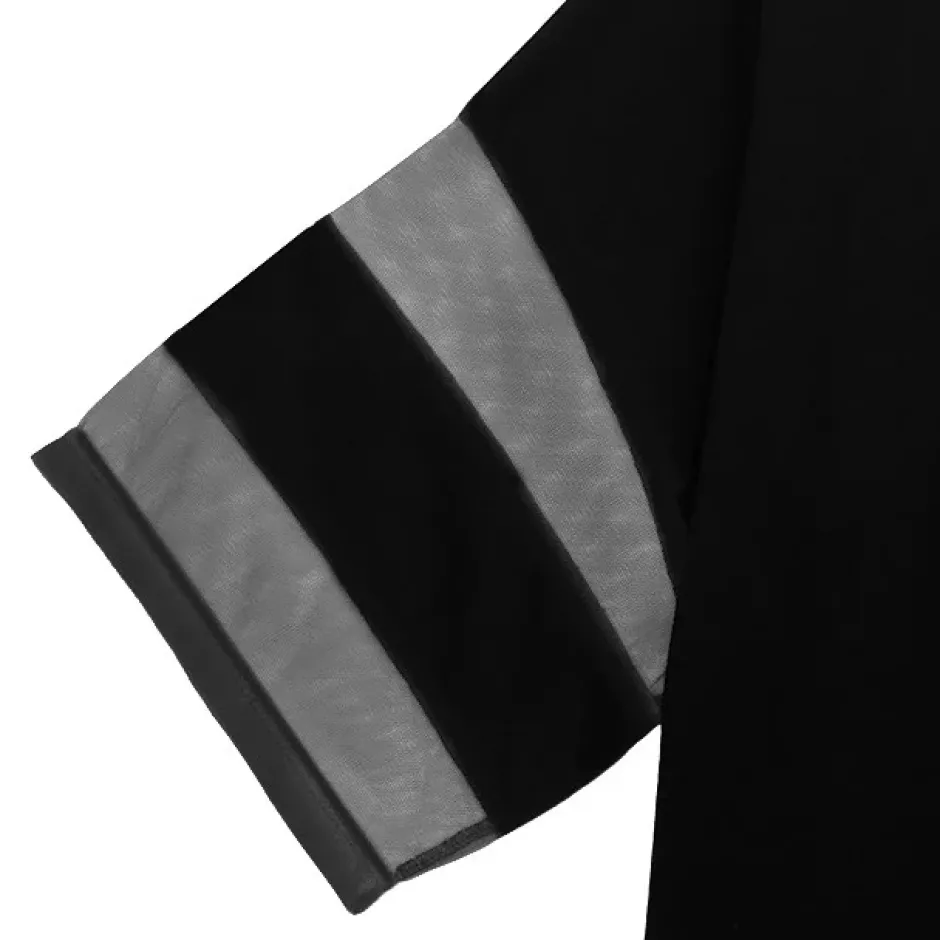 LISTEN FLAVOR Dangerous Black Cat Sheer Switching Top Discount