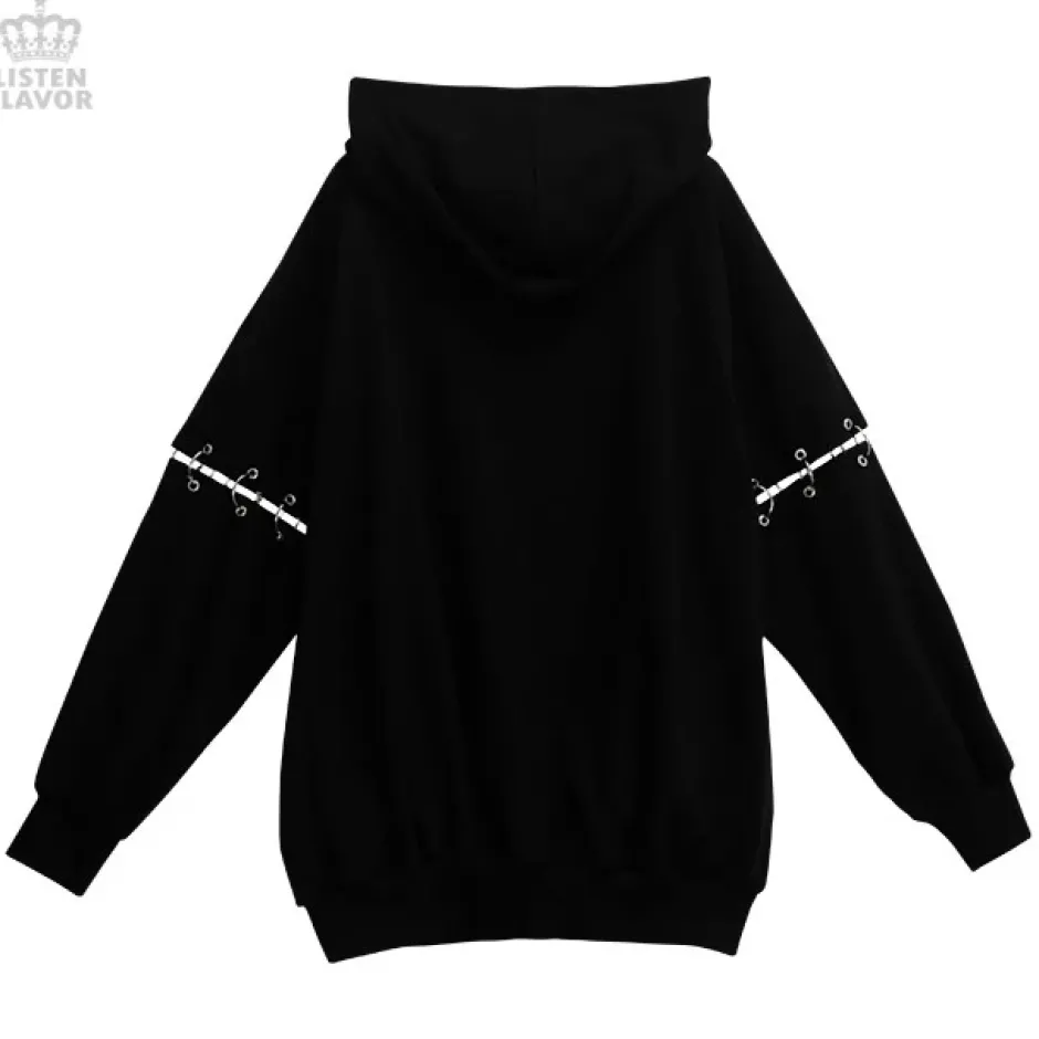 LISTEN FLAVOR Dangerous Gas Mask Bear Ring Sleeve Hoodie