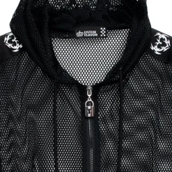 LISTEN FLAVOR Dangerous Heart Sleeve Line Mesh Zip Hoodie Black New