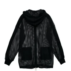 LISTEN FLAVOR Dangerous Heart Sleeve Line Mesh Zip Hoodie Black New