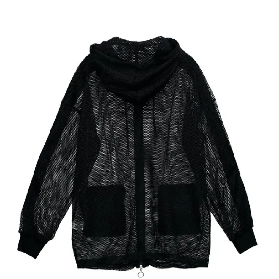 LISTEN FLAVOR Dangerous Heart Sleeve Line Mesh Zip Hoodie Black New