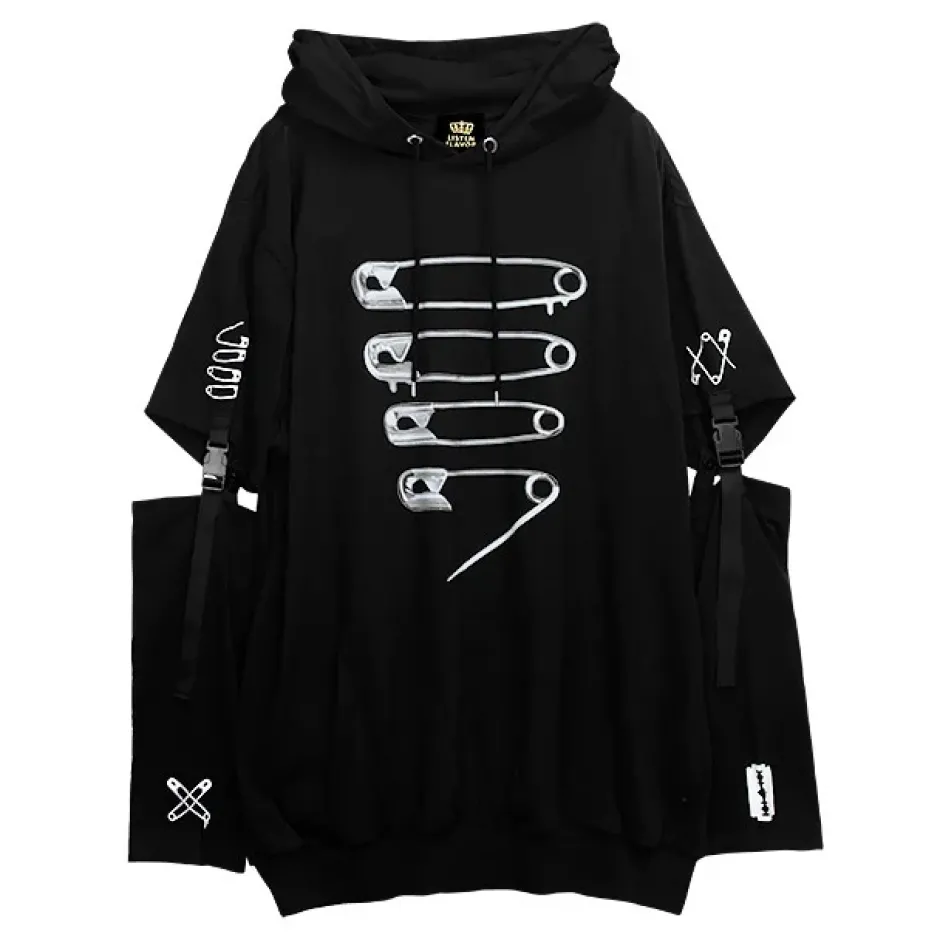 LISTEN FLAVOR Dangerous Safety Pin Separate Sleeve Hoodie Clearance