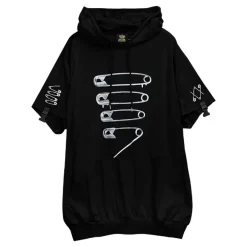LISTEN FLAVOR Dangerous Safety Pin Separate Sleeve Hoodie Clearance
