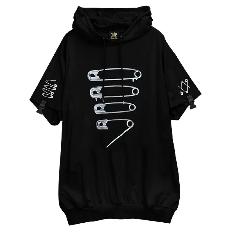 LISTEN FLAVOR Dangerous Safety Pin Separate Sleeve Hoodie Clearance