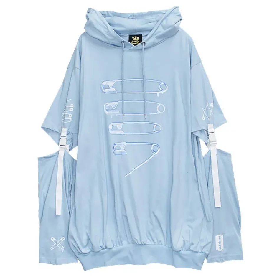 LISTEN FLAVOR Dangerous Safety Pin Separate Sleeve Hoodie Clearance