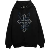 LISTEN FLAVOR Dark Cross Studded Hoodie Outlet