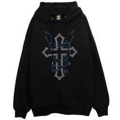 LISTEN FLAVOR Dark Cross Studded Hoodie Outlet