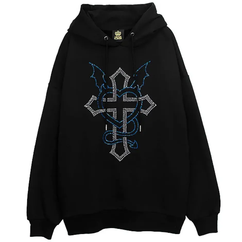 LISTEN FLAVOR Dark Cross Studded Hoodie Outlet