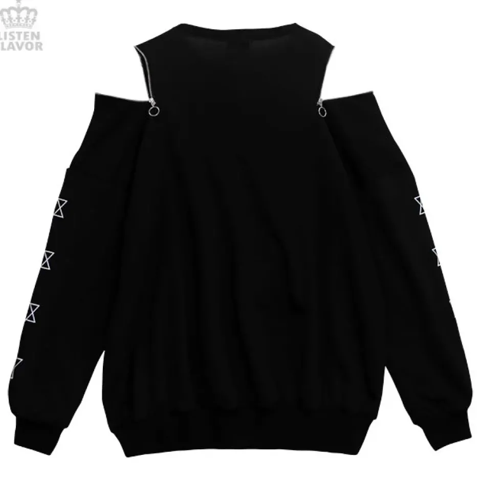 LISTEN FLAVOR Devil Bear Shoulder Zip Big Pullover w/ Straps Sale