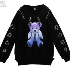 LISTEN FLAVOR Devil Bear Shoulder Zip Big Pullover w/ Straps Sale