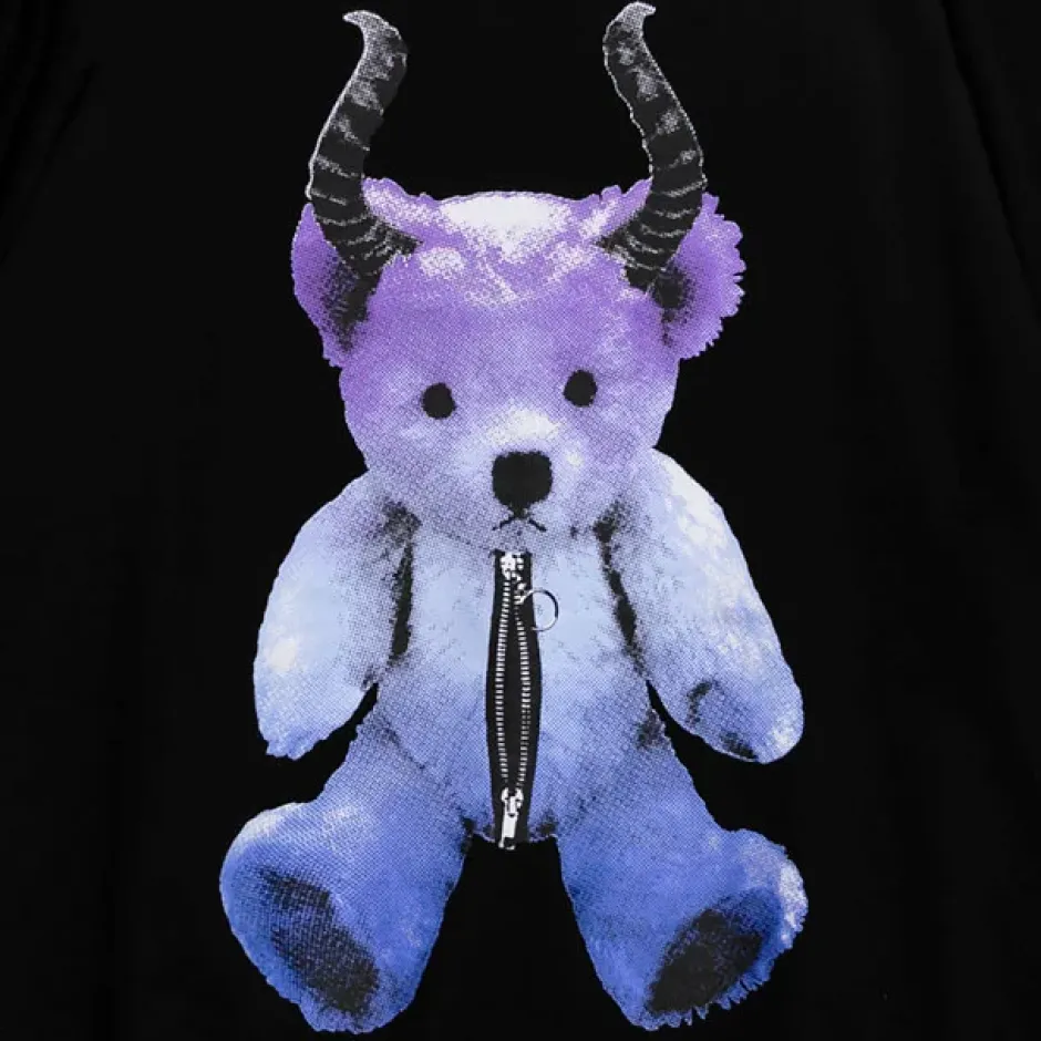 LISTEN FLAVOR Devil Bear Shoulder Zip Big Pullover w/ Straps Sale