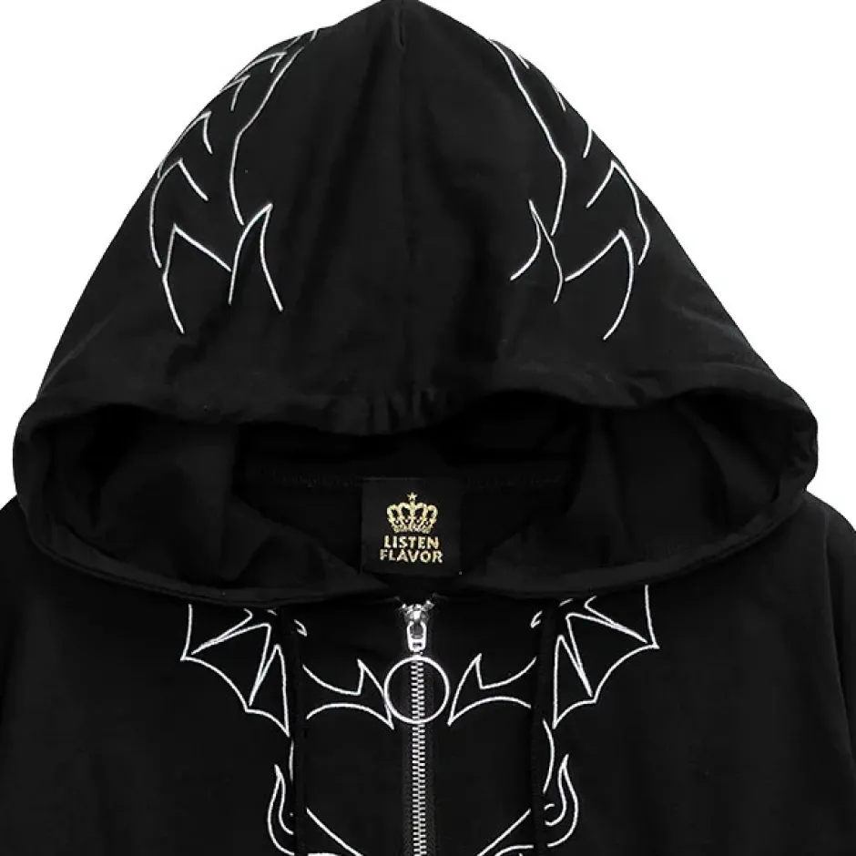 LISTEN FLAVOR Devil Heart 2-Way Mesh Hoodie New