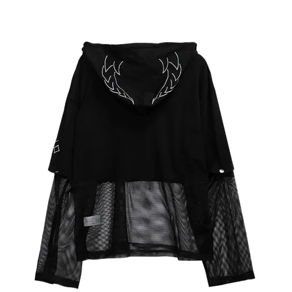 LISTEN FLAVOR Devil Heart 2-Way Mesh Hoodie New
