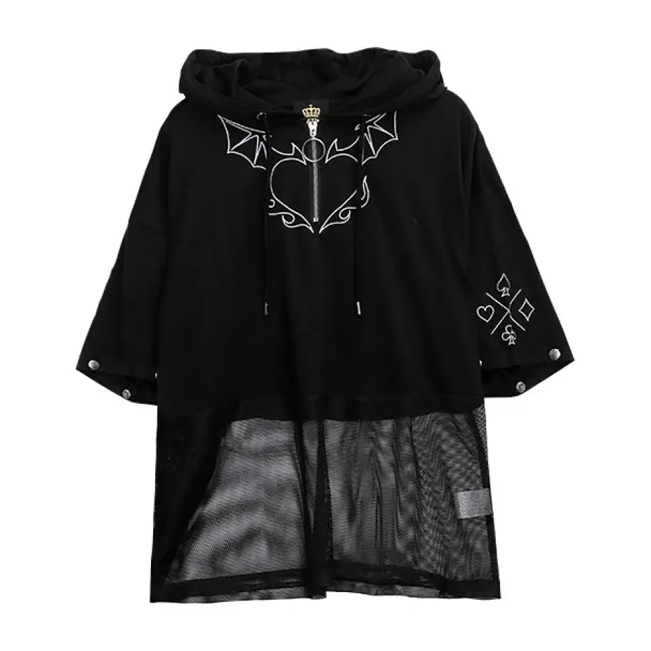 LISTEN FLAVOR Devil Heart 2-Way Mesh Hoodie New