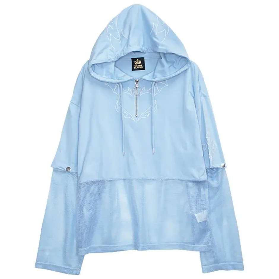 LISTEN FLAVOR Devil Heart 2-Way Mesh Hoodie New
