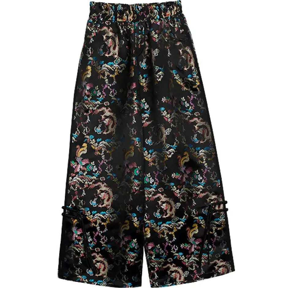 LISTEN FLAVOR Dragon China Brocade Pants Black Dragon Discount