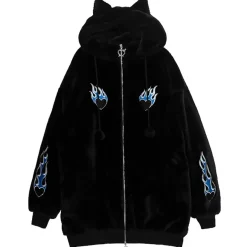 Jackets & Hoodies>LISTEN FLAVOR Fire Heart Cat Ear Boa Blouson