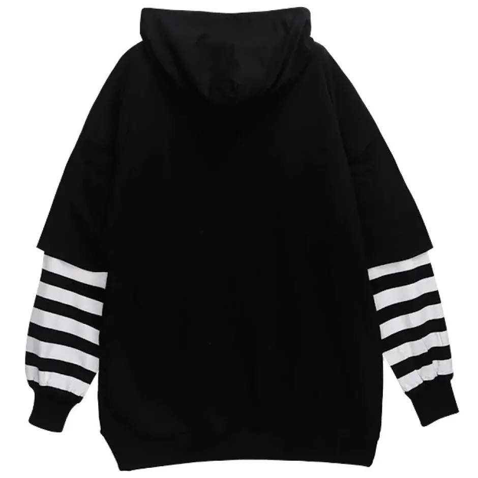 Jackets & Hoodies>LISTEN FLAVOR Flame Eye Layered-Style Hoodie