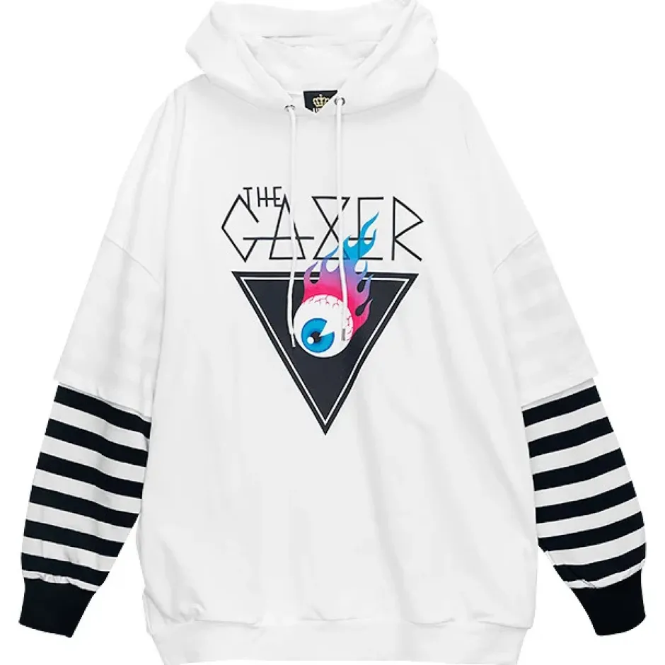 Jackets & Hoodies>LISTEN FLAVOR Flame Eye Layered-Style Hoodie