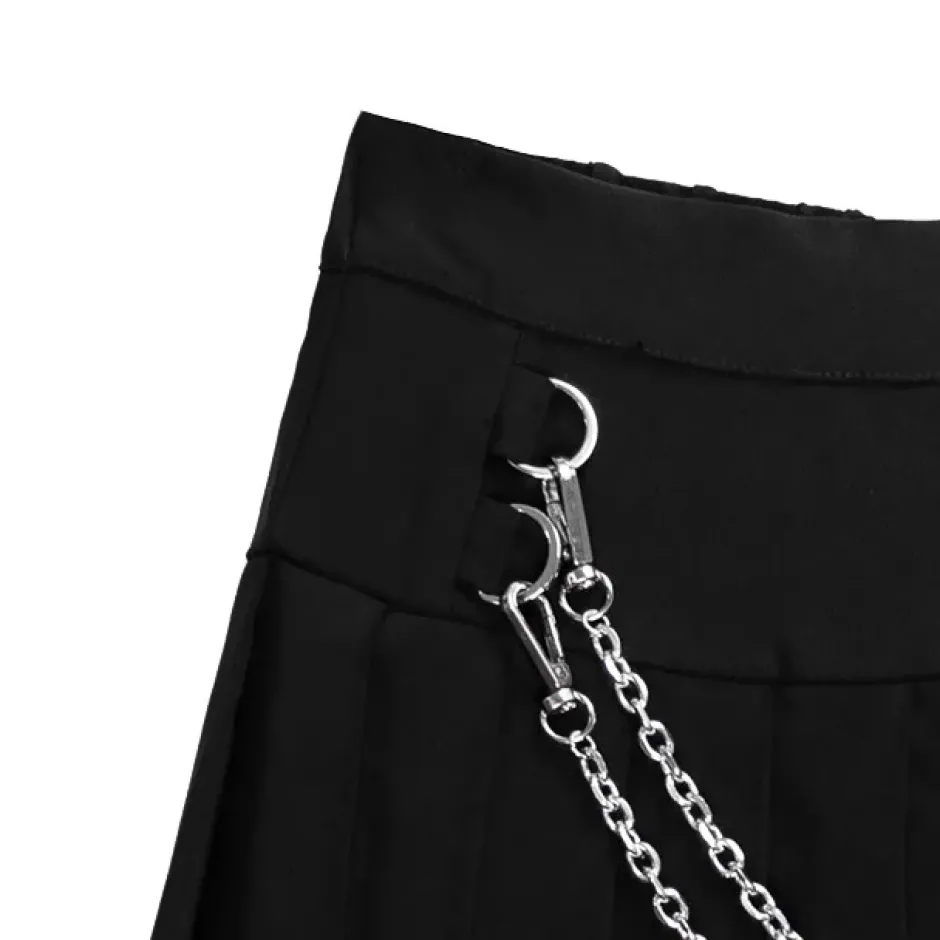 Bottoms>LISTEN FLAVOR Front Chain Pleated Skirt