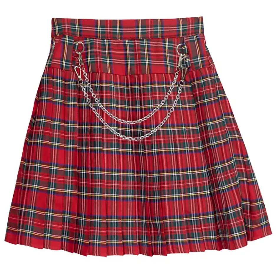 Bottoms>LISTEN FLAVOR Front Chain Pleated Skirt