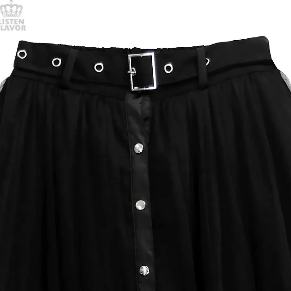 LISTEN FLAVOR Front Snap Tulle Long Skirt Online