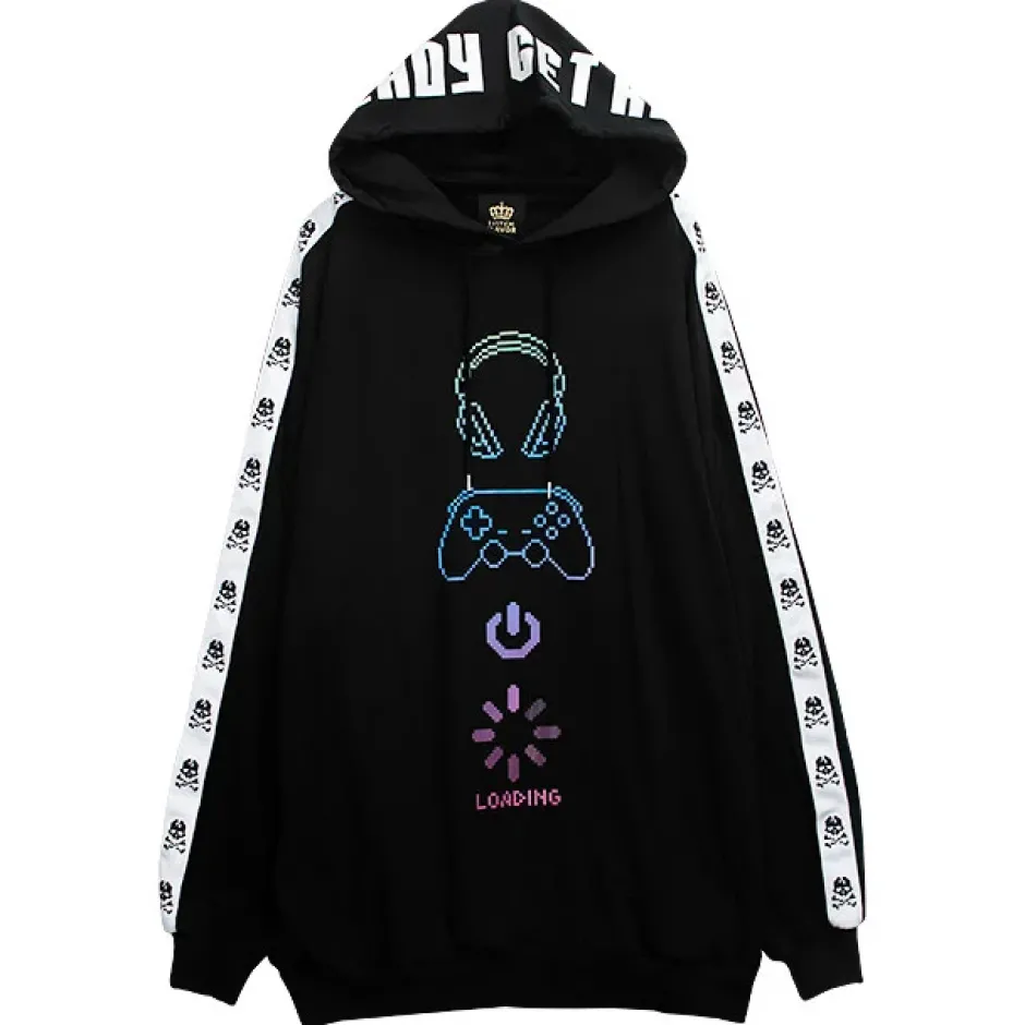 Jackets & Hoodies>LISTEN FLAVOR Gaming 8 bit Sleeve Line Hoodie