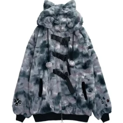 Jackets & Hoodies>LISTEN FLAVOR Gaming Cat Ear Buckle Fur Blouson
