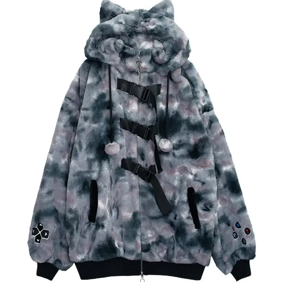 Jackets & Hoodies>LISTEN FLAVOR Gaming Cat Ear Buckle Fur Blouson