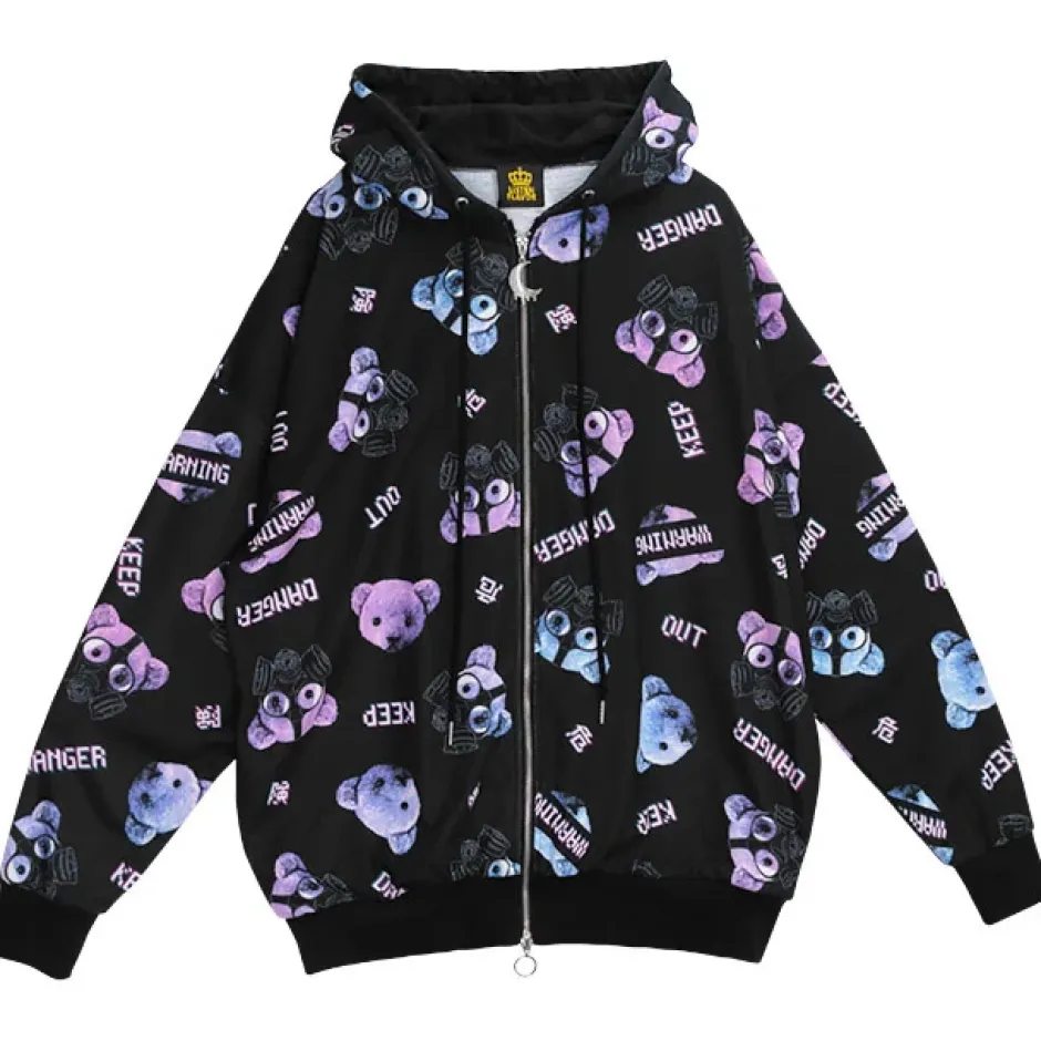 Jackets & Hoodies>LISTEN FLAVOR Gas Mask Bear Zip Hoodie