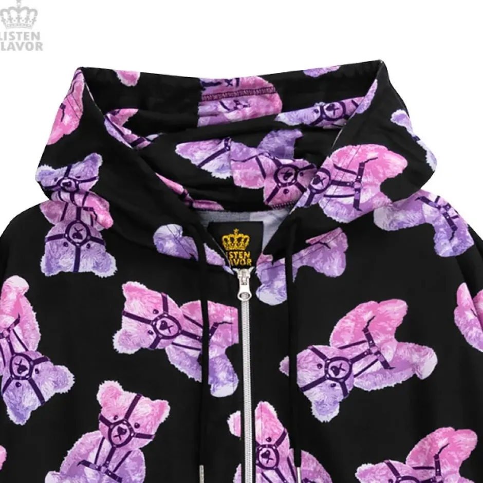 Jackets & Hoodies>LISTEN FLAVOR Harness Bear Zip-Up Hoodie