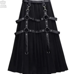 LISTEN FLAVOR Harness Pleated Long Skirt Clearance