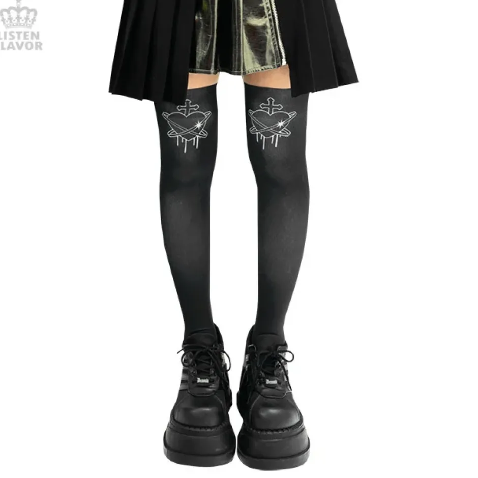 Footwear>LISTEN FLAVOR Heart Planet Knee-High Socks