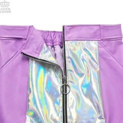 LISTEN FLAVOR Holographic Faux Leather Trapezoid Skirt Sale