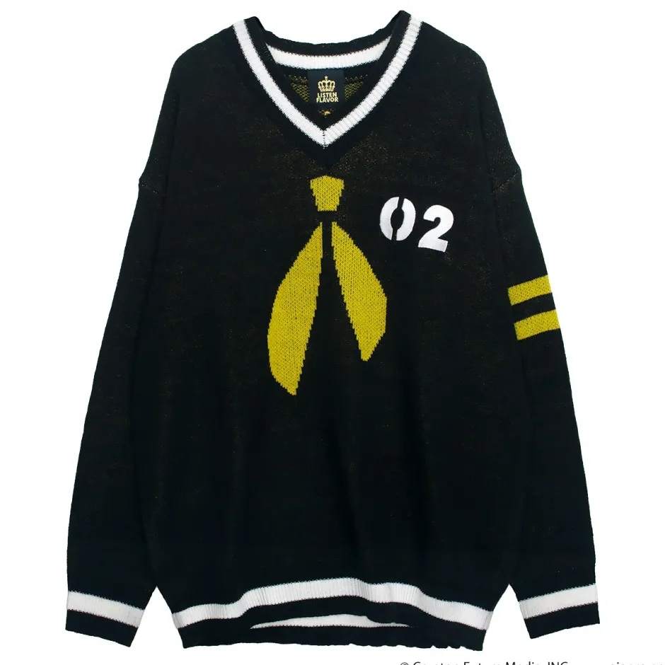 Tops>LISTEN FLAVOR Kagamine Rin & Len V-neckline Knit Black